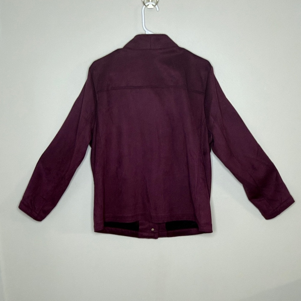Chico’s Size 3 (XL/1X) Burgundy Moto Jacket Zip Pockets Stretch Blazer Plus - Picture 8 of 12